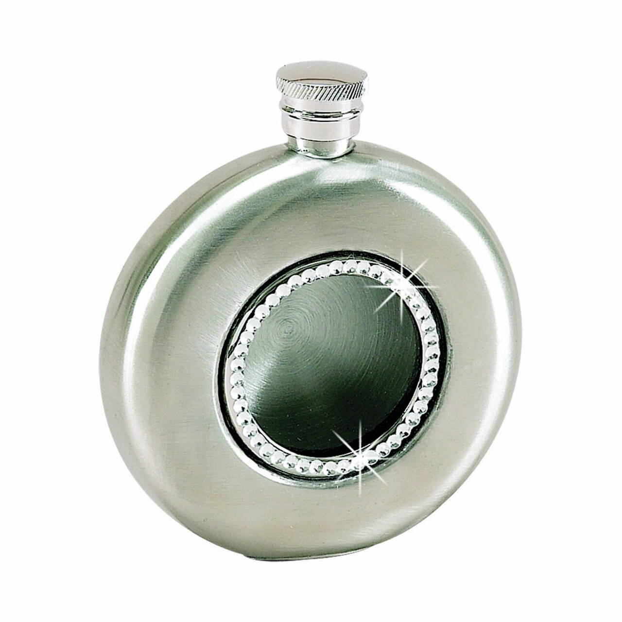 Contemporary Home Living 4" Round Stainless Steel Flask Covered with Crystal